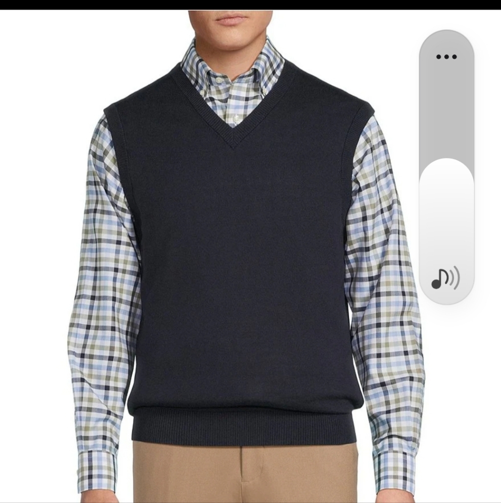 Cremieux Men Navy Blue  Ribbed 100 % Supima Cotton Knit Sweater Vest sz L